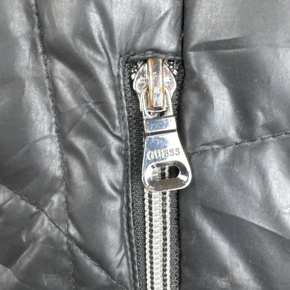 GUESS Los Angeles Puffer Women Doen Coat Jacket S Black Quilted Mid-Length Zip - Picture 3 of 11